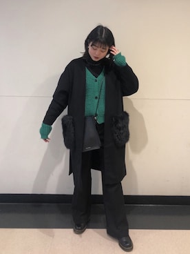 「moussy」｜「アイテム（チェスターコート）」を使った、Yukaさん（レディース・158cm）の冬コーディネート