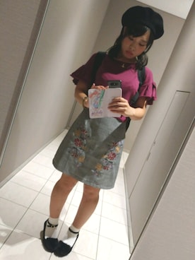 「Rodeo Crowns（ロデオクラウンズ）のアイテム（ハンチング/ベレー帽）」を使った、まりちさん（レディース・155cm）の秋コーディネート