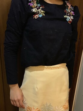 スカートフラワー刺繍台形スカート♡
