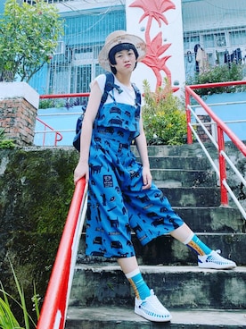 「TYAKASHAのアイテム（オールインワン・サロペット）」を使った、小拗さん（レディース・165cm）の夏コーディネート