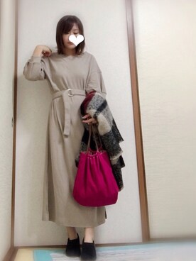 「巾着バッグ」｜「アイテム（ブーティ）」を使った、あおさん（レディース・151cm）の秋コーディネート