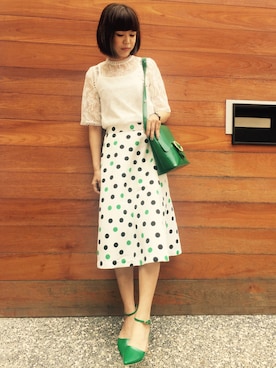 「DAWNのアイテム」を使った、Joy Tsaiさん（レディース・166cm）の春コーディネート