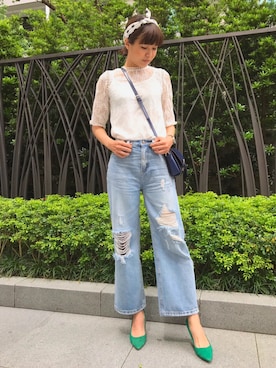 「DAWNのアイテム」を使った、Joy Tsaiさん（レディース・166cm）の夏コーディネート