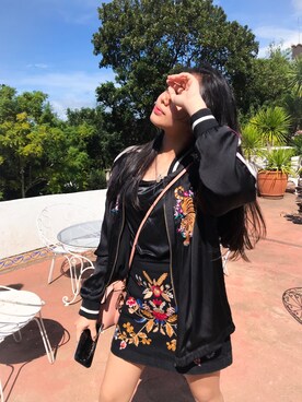 「H&M（エイチ・アンド・エム）のアイテム（MA-1）」を使った、Nadine Carlosさん（レディース・158cm）の秋コーディネート