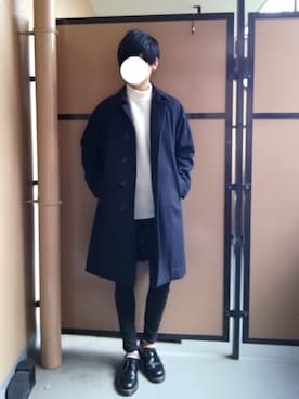 「ポールスミス」｜「アイテム（ステンカラーコート）」を使った、ひっちさん（メンズ・171cm）の冬コーディネート