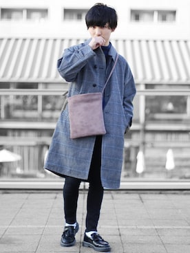 「リドム」｜「アイテム（ステンカラーコート）」を使った、ひっちさん（メンズ・172cm）の春コーディネート