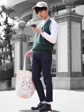 「花見コーデ」｜「アイテム（アクセサリー）」を使った、ひっちさん（メンズ・172cm）の春コーディネート