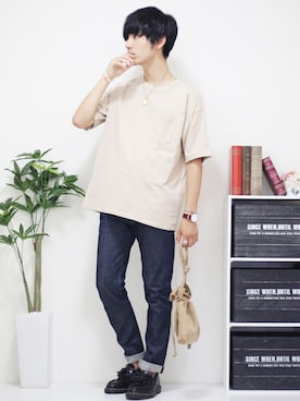 「スリムテーパード」｜ひっちさん（メンズ・172cm）の夏コーディネート