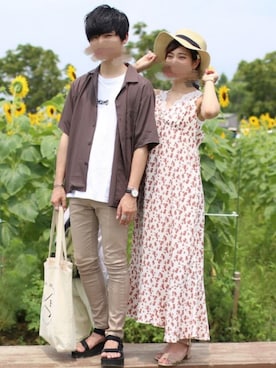 「ひまわり畑」｜「アイテム（アナログ腕時計）」を使った、ひっちさん（メンズ・172cm）の夏コーディネート