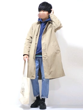 「アンクルパンツ」｜「アイテム（ステンカラーコート）」を使った、ひっちさん（メンズ・172cm）の秋コーディネート
