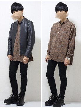 「LIDNM（リドム）のVINTAGE PAISLEY SHIRT（シャツ/ブラウス）」を使った、HICCHIさん（メンズ・172cm）の秋コーディネート