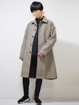 「リドム」｜「アイテム（ステンカラーコート）」を使った、ひっちさん（メンズ・172cm）の冬コーディネート