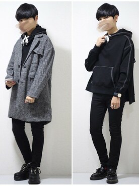 「韓国コーデ」｜「アイテム（チェスターコート）」を使った、ひっちさん（メンズ・172cm）の冬コーディネート