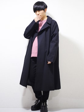 「INTER FACTORY（インターファクトリー）のWEARISTA tai × INTER FACTORY　パーツレスオーバーサイズトレンチコート（トレンチコート）」を使った、ひっちさん（メンズ・172cm）の冬コーディネート