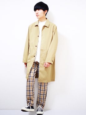 「ノーカラーシャツ」｜「アイテム（ステンカラーコート）」を使った、ひっちさん（メンズ・172cm）の冬コーディネート