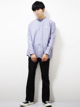 「ノーカラーシャツ」｜「アイテム（アナログ腕時計）」を使った、ひっちさん（メンズ・170cm）の秋コーディネート