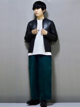 「ライタースジャケット」｜「アイテム（アクセサリー）」を使った、ひっちさん（メンズ・172cm）の秋コーディネート