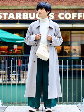 「EDWIN」｜「アイテム（ステンカラーコート）」を使った、ひっちさん（メンズ・172cm）の秋コーディネート