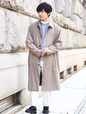 「SENSE OF PLACE by URBAN RESEAR」｜「アイテム（ステンカラーコート）」を使った、ひっちさん（メンズ・172cm）の冬コーディネート