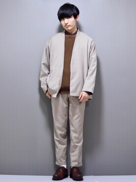 「ニットベスト」｜「アイテム（ノーカラージャケット）」を使った、ひっちさん（メンズ・172cm）の冬コーディネート