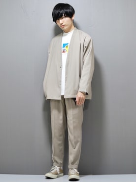 「CREARE LINO」｜「アイテム（ノーカラージャケット）」を使った、ひっちさん（メンズ・172cm）の春コーディネート