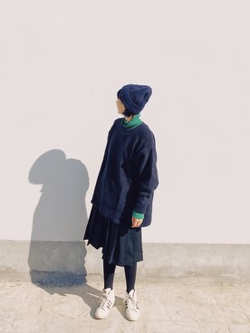 「ZARA（ザラ）のアイテム（ニット/セーター、ブルー系）」を使った、juejueさん（レディース）の冬コーディネート