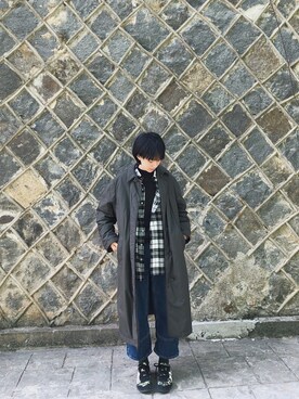 「UNIQLO（ユニクロ）のアイテム（ピーコート、グリーン系）」を使った、juejueさん（レディース）の冬コーディネート