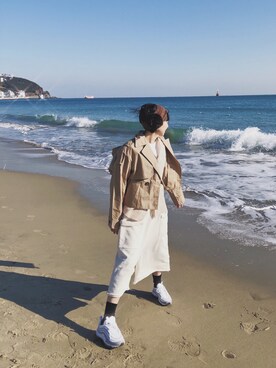 「AGENREのアイテム（ブルゾン、ベージュ系）」を使った、juejueさん（レディース）の冬コーディネート