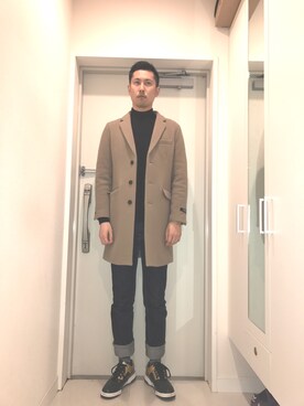 「ドラフトリーバイス」｜「アイテム（チェスターコート）」を使った、ゆーすさん（メンズ・180cm）の冬コーディネート