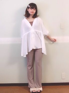 「リブスリットストレートパンツ」｜miiさん（レディース・157cm）の夏コーディネート