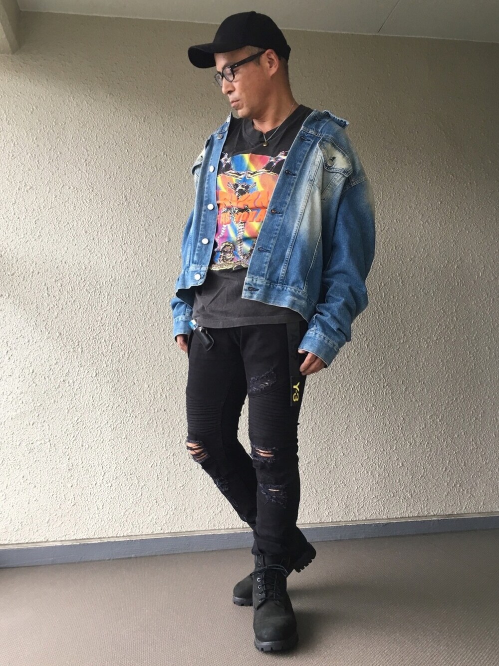 Y-3のデニムジャケットを使ったメンズ人気ファッションコーディネート