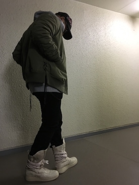 「MONKEY TIME（モンキータイム）のアイテム（MA-1）」を使った、hiroxさん（メンズ・170cm）の秋コーディネート