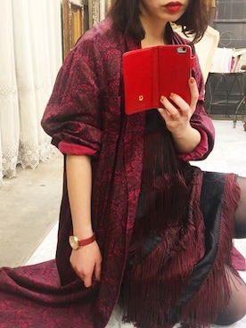 「アイテム（カバーオール、レッド系）」を使った、佐々木香奈さん（レディース・163cm）の冬コーディネート