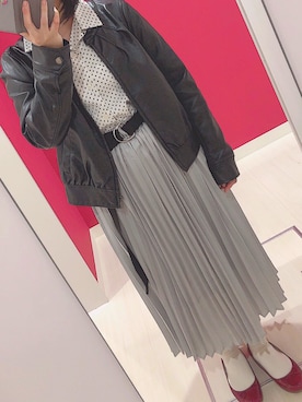 「RETRO GIRL（レトロガール）のアイテム（ライダースジャケット）」を使った、くまさん（レディース・156cm）の春コーディネート