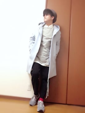 「UNUSED（アンユーズド）のアイテム（ステンカラーコート）」を使った、もふもふさん（メンズ・172cm）の冬コーディネート