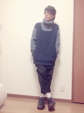「Yohji Yamamoto（ヨウジヤマモト）のアイテム（ニット/セーター）」を使った、もふもふさん（メンズ・172cm）の冬コーディネート