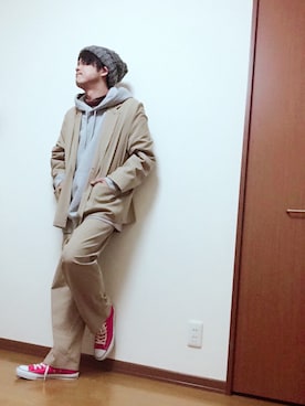 「SUNSEA（サンシー）のアイテム（その他アウター）」を使った、もふもふさん（メンズ・172cm）の冬コーディネート