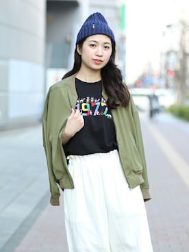 「ウエストイン」｜「アイテム（ブルゾン）」を使った、こがっちさん（レディース・163cm）の春コーディネート