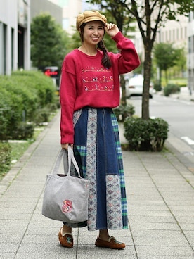「リメイクデニム」｜「アイテム（スカート）」を使った、こがっちさん（レディース・163cm）の秋コーディネート
