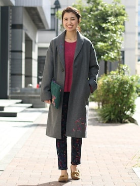 「刺繍」｜「アイテム（トレンチコート）」を使った、こがっちさん（レディース・163cm）の秋コーディネート