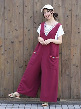 「チチカカ」｜「アイテム（サロペット/オーバーオール）」を使った、こがっちさん（レディース・163cm）の夏コーディネート