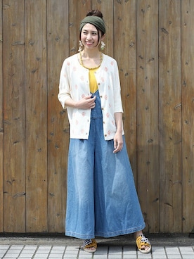 「チチカカ」｜「アイテム（サロペット/オーバーオール）」を使った、こがっちさん（レディース・163cm）の夏コーディネート