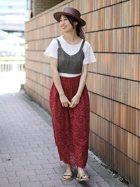「レーススカート」｜「アイテム（財布/小物）」を使った、こがっちさん（レディース・163cm）の夏コーディネート