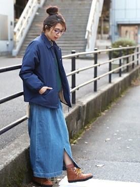 「チチカカ」｜「アイテム（ブルゾン）」を使った、こがっちさん（レディース・163cm）の冬コーディネート