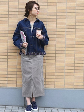 「チチカカ」｜「アイテム（デニムジャケット）」を使った、こがっちさん（レディース・163cm）の春コーディネート