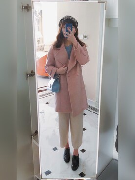 「Vero Moda（-）のアイテム（チェスターコート、ピンク系）」を使った、-Lorrrrlyさん（レディース）の冬コーディネート