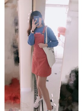 「アイテム（ドレス、ピンク系）」を使った、-Lorrrrlyさん（レディース・165cm）の春コーディネート