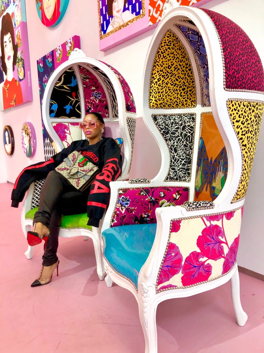 「mixandmatch、casual、basics、chic、pink、springstyle、easter、GUCCI、knitwear、pastel」｜「GUCCIのGUCCI Dionysus GG Supreme embellished shoulder bag（ショルダーバッグ、その他）」を使った、Abby Love さん（レディース・165cm）の春コーディネートの1枚目の写真