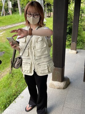「GRL（グレイル）のチェーンフラップショルダーバッグ（ショルダーバッグ）」を使った、rupyoさん（レディース・157cm）の秋コーディネート