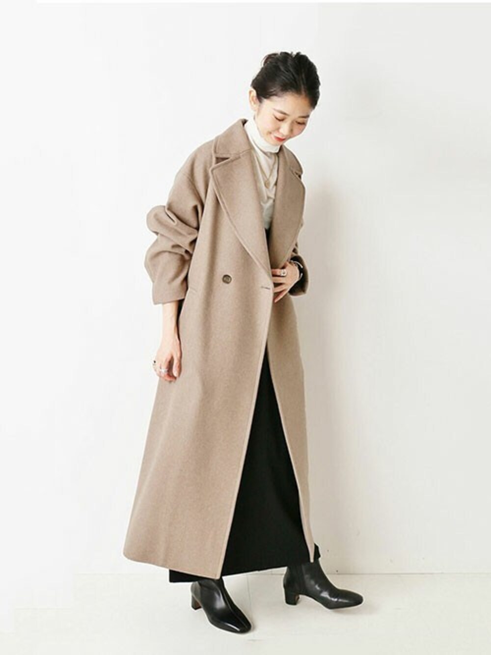 SUPER100メルトン ビックラペルコート◇を使った人気ファッション